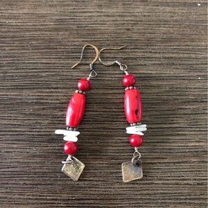 Red beaded fishhook earrings